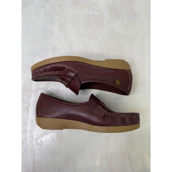 Vintage 70s Brown Cream Puffs Wedge Shoes Size 5 Slip On Oxfords Leather - Picture 7 of 10